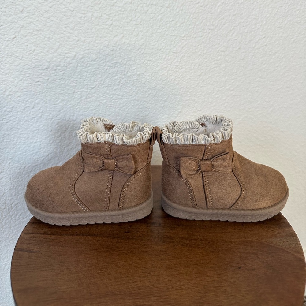 Wonder Nation Infant Girl Size 3 Brown Faux Suede Ruffle Bow Ankle Boots